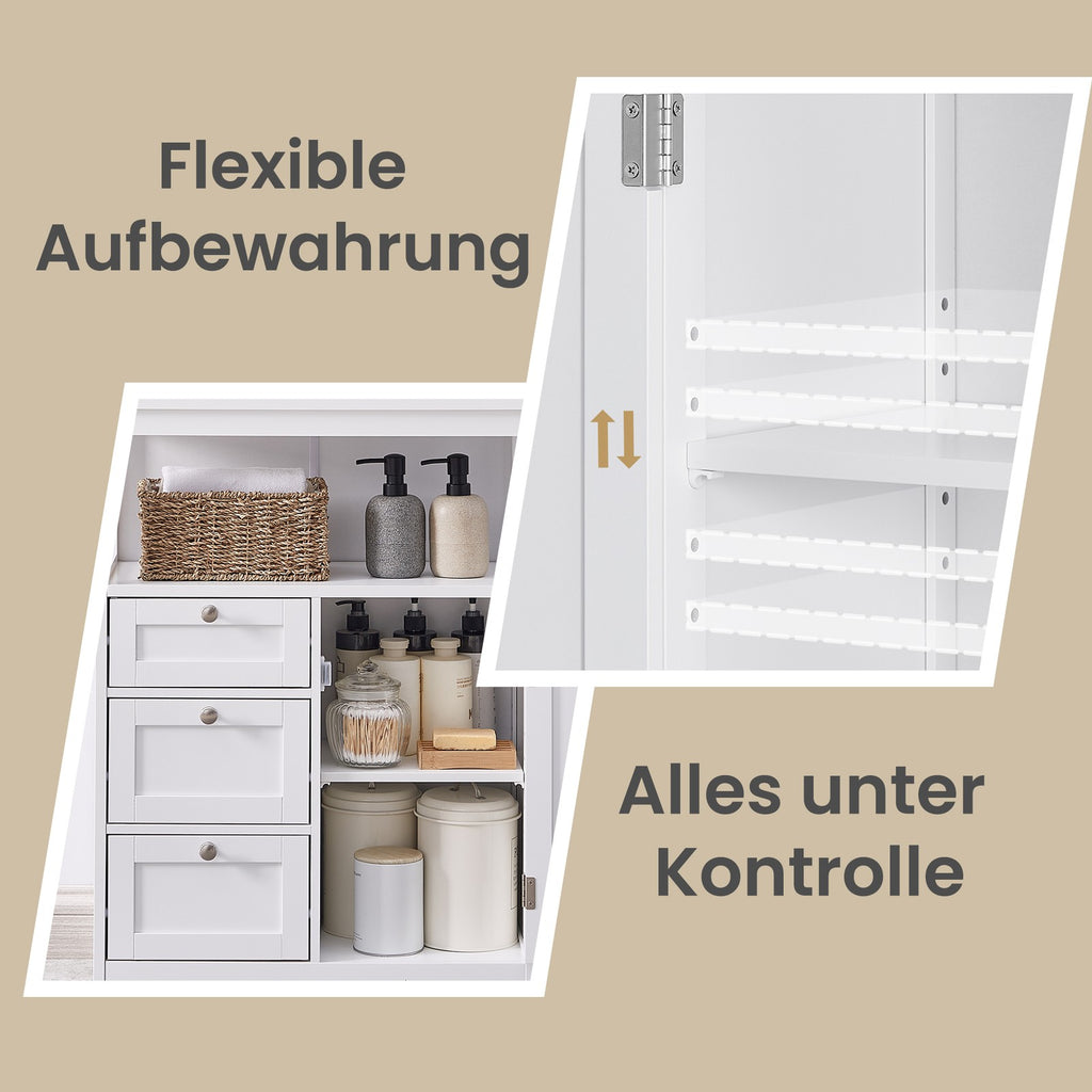Badschrank, Beistellschrank, Aufbewahrungsschrank mit 3 Schubladen und verstellbarer Ablage