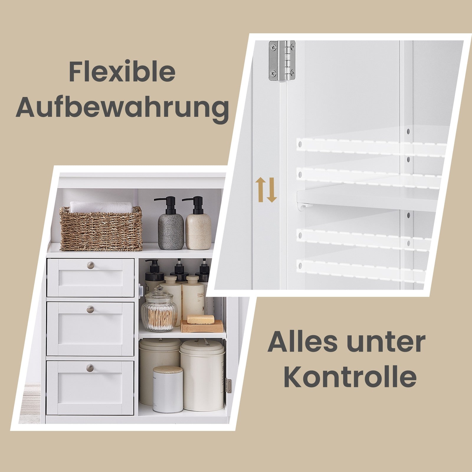 Badschrank, Beistellschrank, Aufbewahrungsschrank mit 3 Schubladen und verstellbarer Ablage