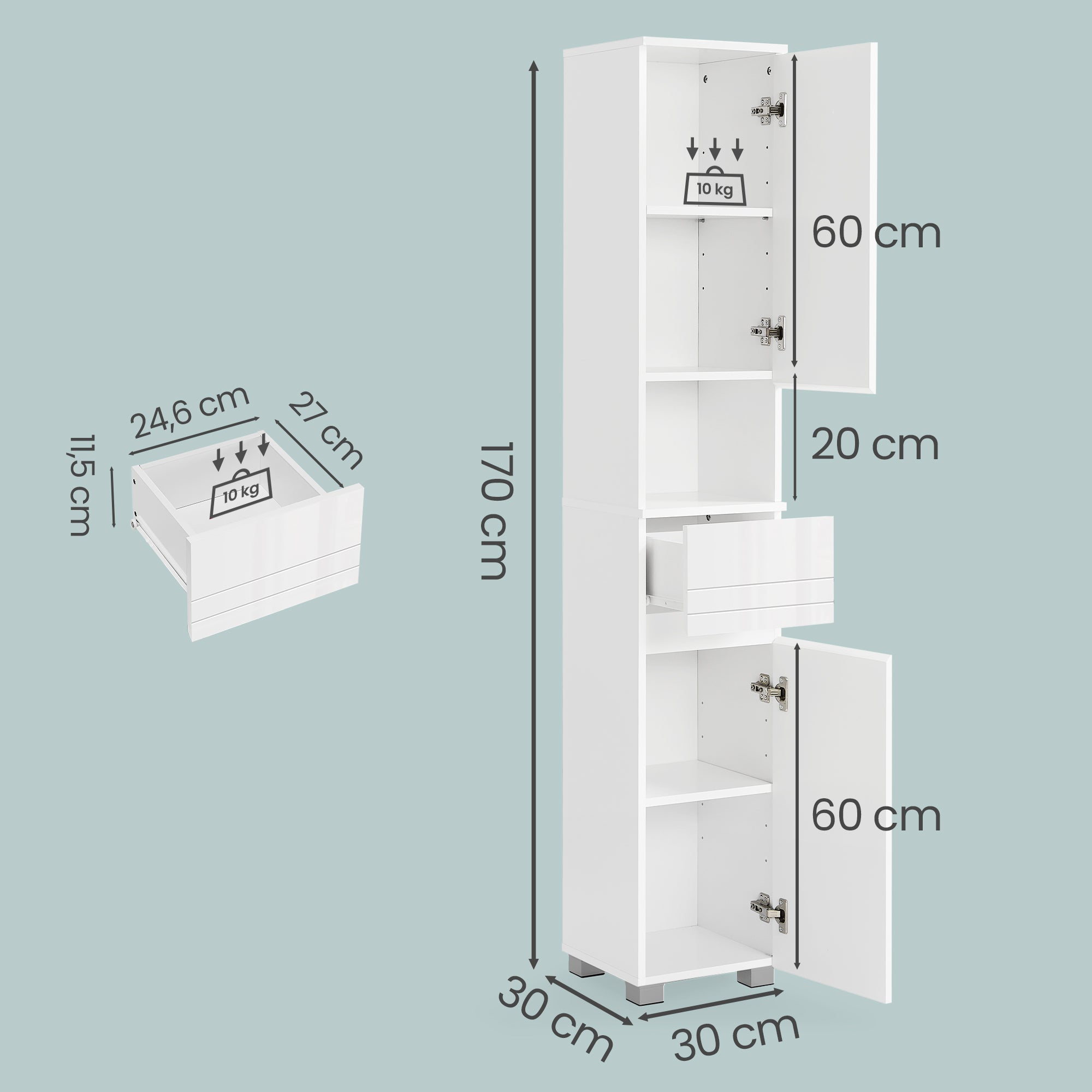 Badezimmerschrank, Badschrank, Badezimmermöbel mit Einer Schublade