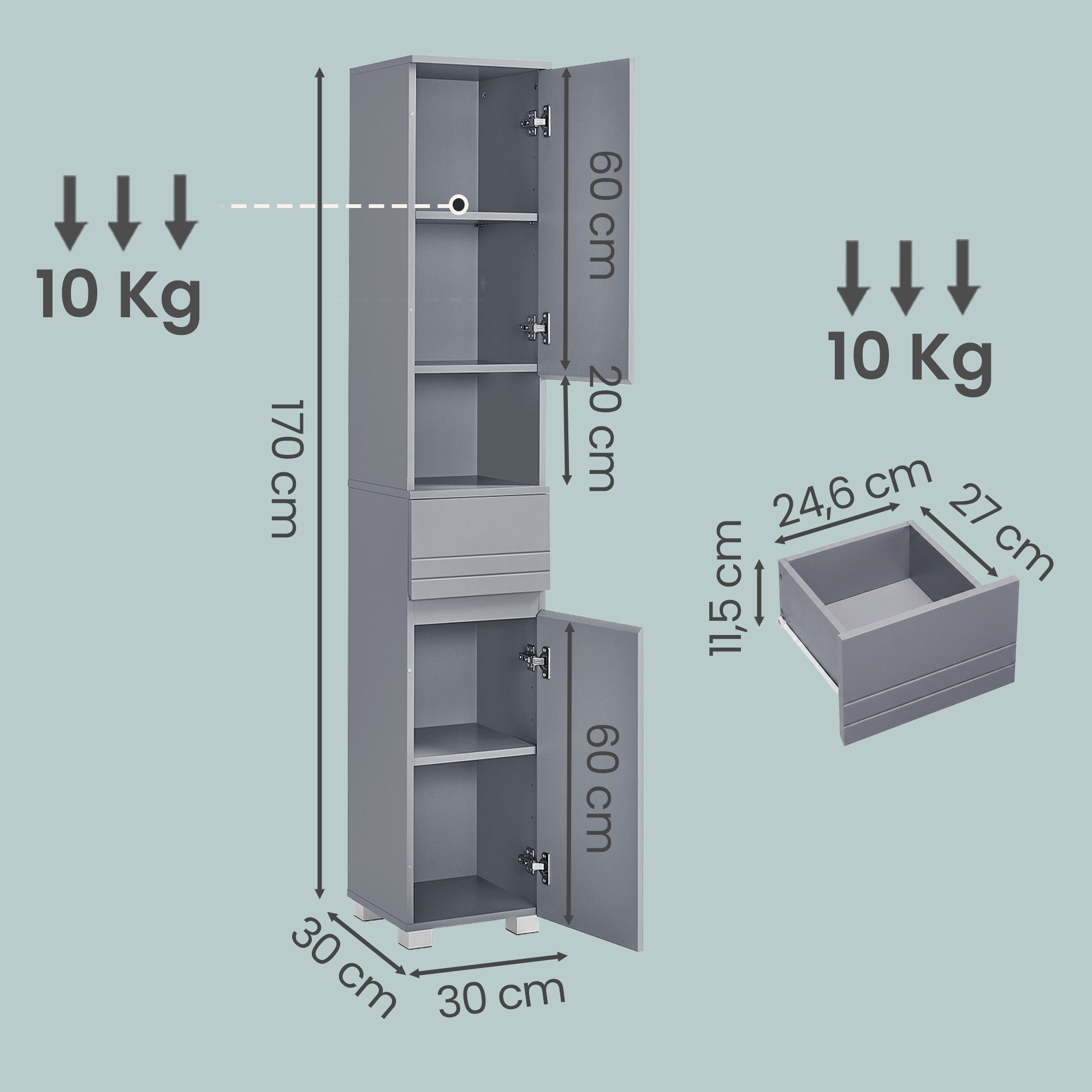 Badezimmerschrank, Badschrank, Badezimmermöbel mit Einer Schublade