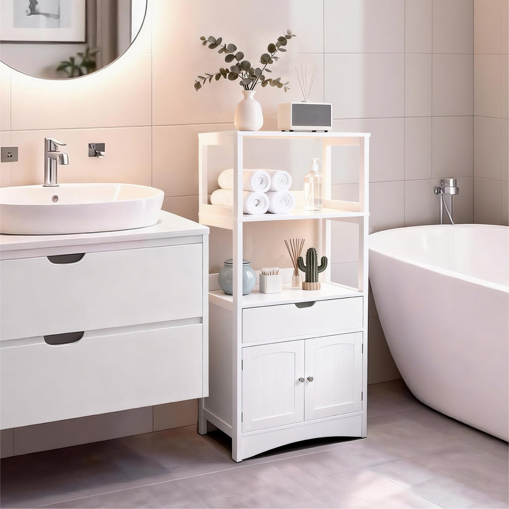 Badschrank, Badregal mit 4 Ebenen, Badezimmerschrank