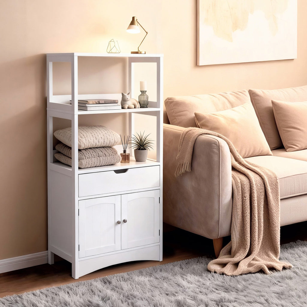 Badschrank, Badregal mit 4 Ebenen, Badezimmerschrank