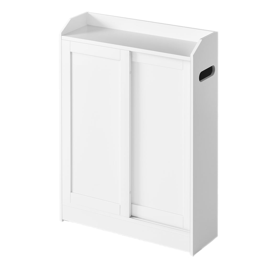Schmaler Badschrank mit Schiebetüren, verstellbaren Einlegeböden und Toilettenpapierhalter, für Badezimmer neben der Toilette