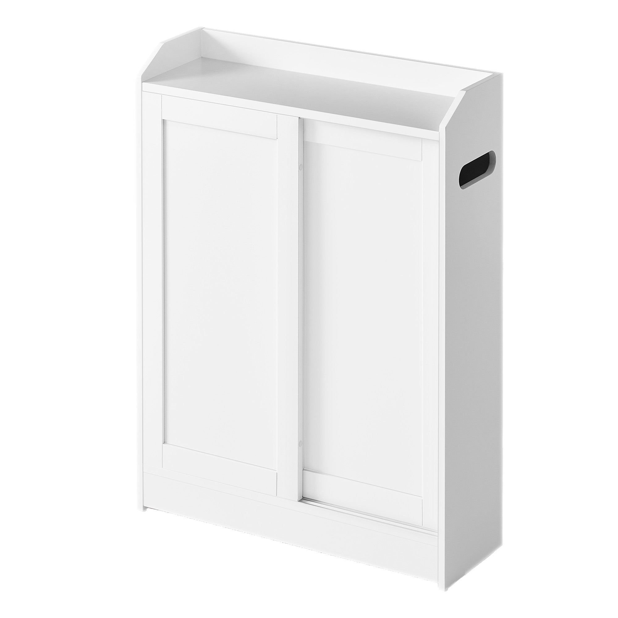 Schmaler Badschrank mit Schiebetüren, verstellbaren Einlegeböden und Toilettenpapierhalter, für Badezimmer neben der Toilette