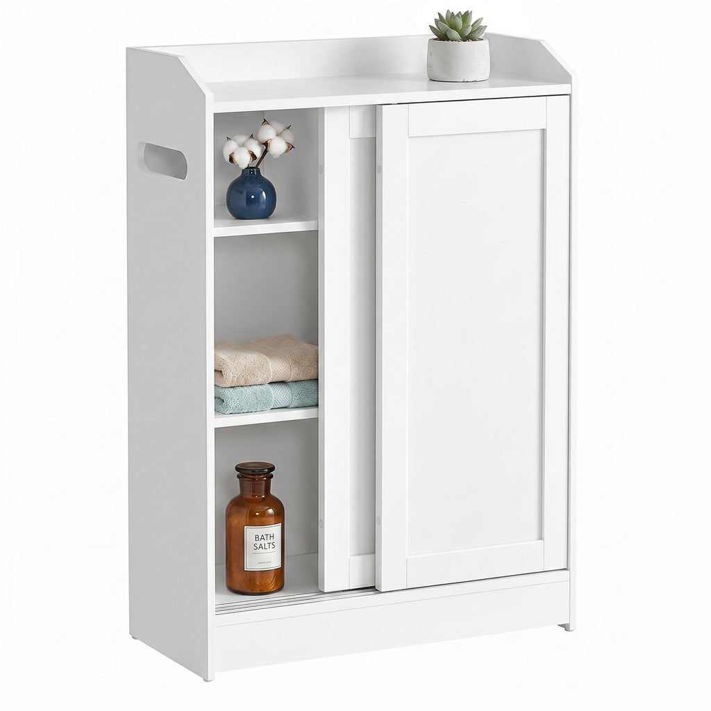 Schmaler Badschrank mit Schiebetüren, verstellbaren Einlegeböden und Toilettenpapierhalter, für Badezimmer neben der Toilette