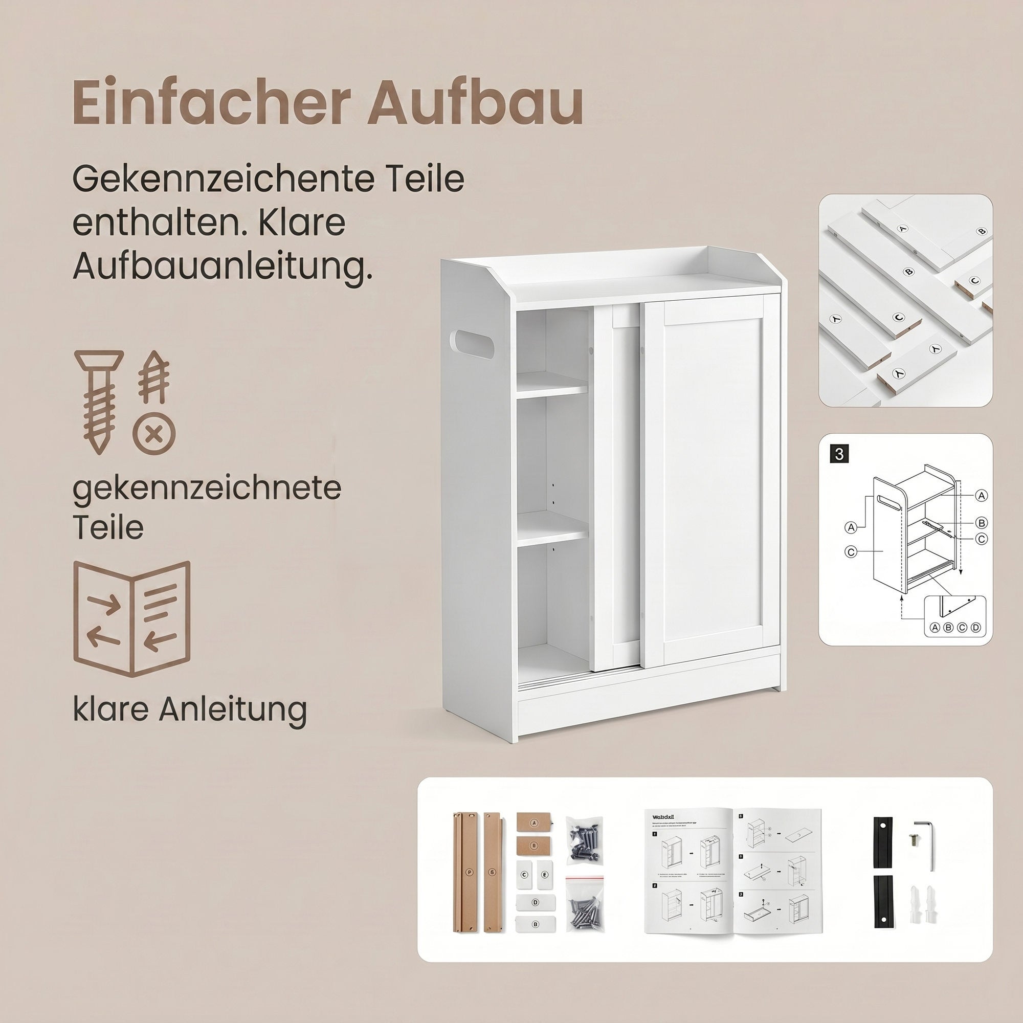 Schmaler Badschrank mit Schiebetüren, verstellbaren Einlegeböden und Toilettenpapierhalter, für Badezimmer neben der Toilette