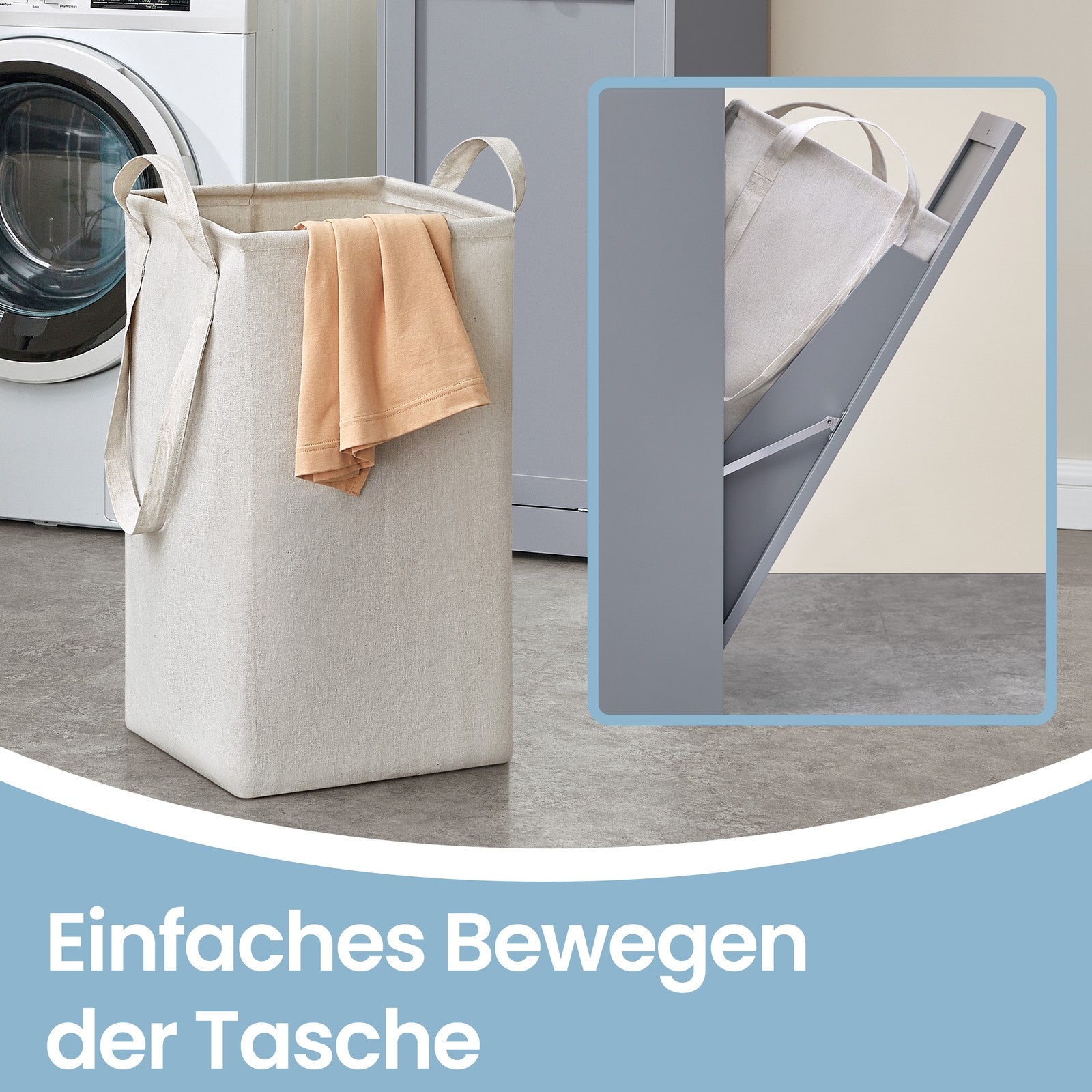 Badschrank mit Wäschekorb, herausnehmbarer Wäschesack, Schrank mit verstellbarer Ablage