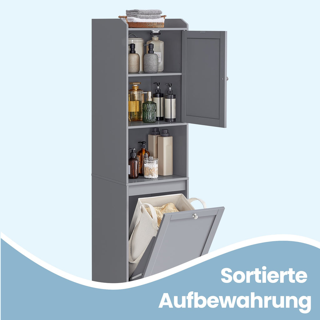 Badschrank mit Wäschekorb, herausnehmbarer Wäschesack, Schrank mit verstellbarer Ablage