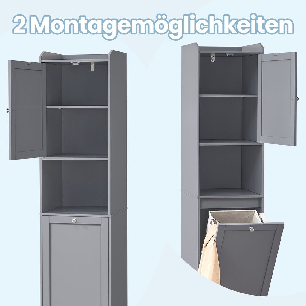 Badschrank mit Wäschekorb, herausnehmbarer Wäschesack, Schrank mit verstellbarer Ablage