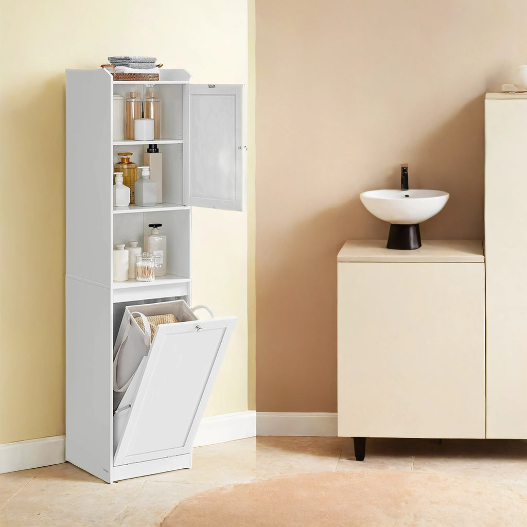 Badezimmerschrank mit Wäschekorb, hoher Badschrank, herausnehmbarer Wäschesack mit Griffen