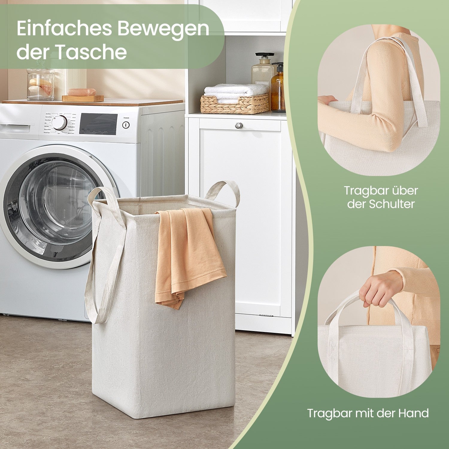 Badezimmerschrank mit Wäschekorb, hoher Badschrank, herausnehmbarer Wäschesack mit Griffen