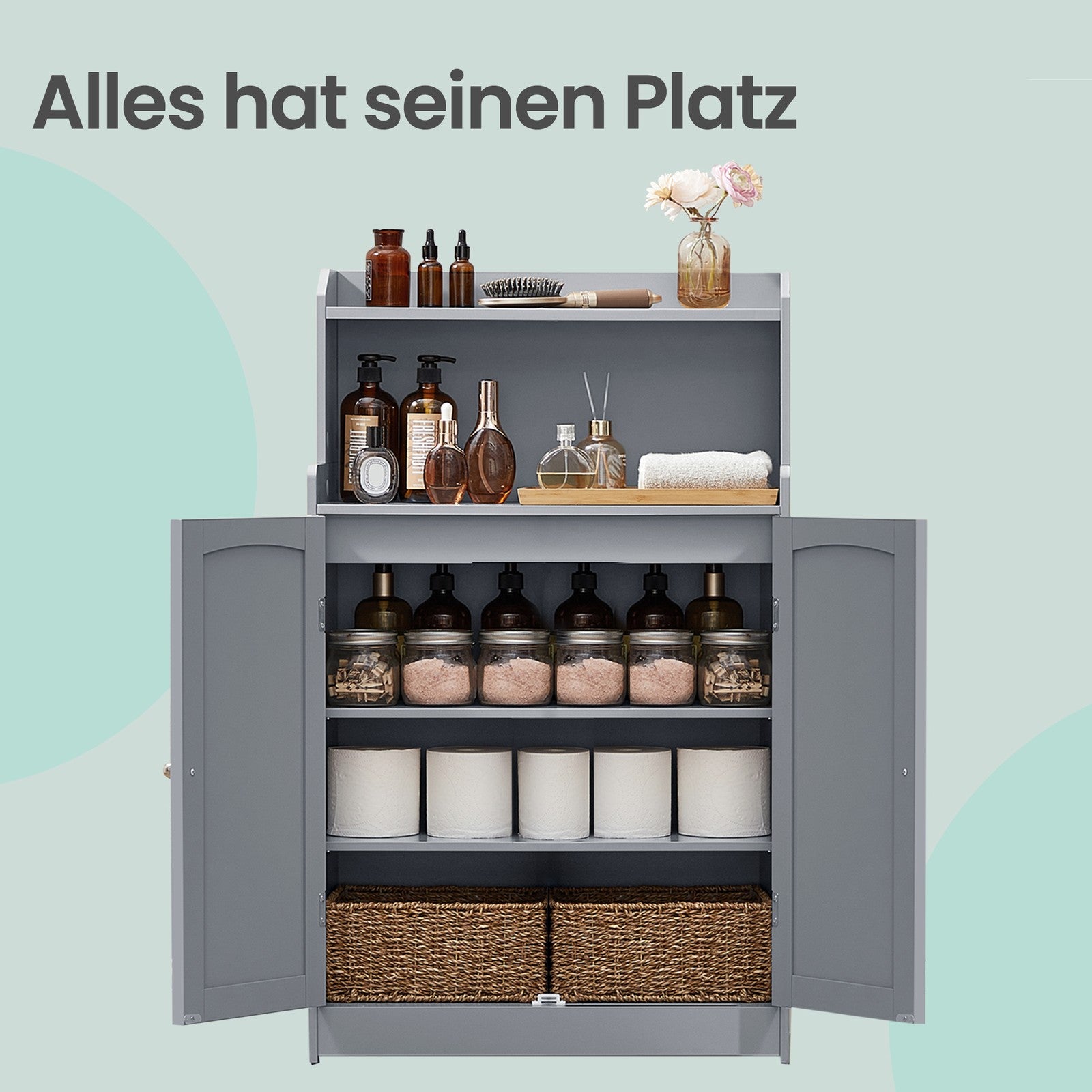 Stehender Badschrank, Schrank für Badezimmer, mit verstellbaren Ablagen