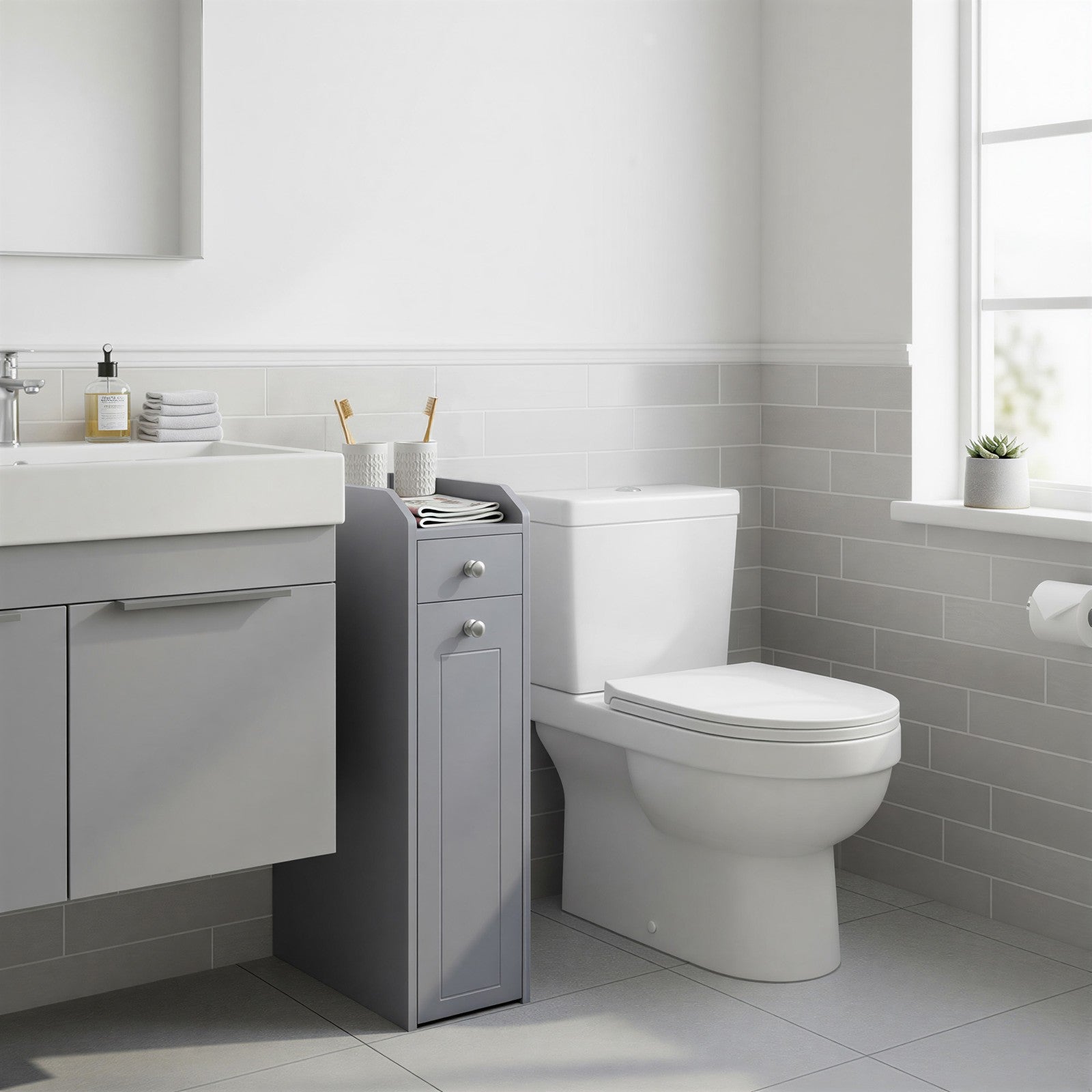 Badezimmerschrank klein, Badschrank schmal, kleiner Schrank für Toilettenpapier