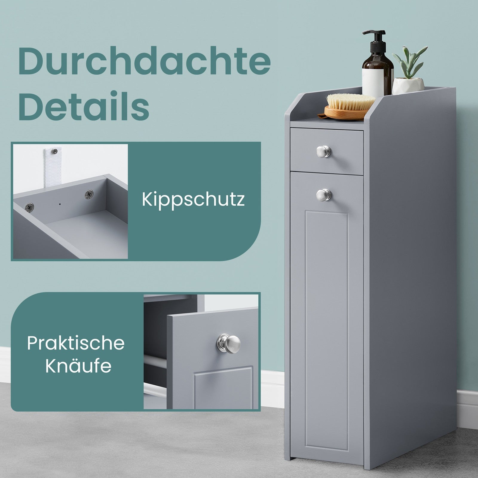 Badezimmerschrank klein, Badschrank schmal, kleiner Schrank für Toilettenpapier