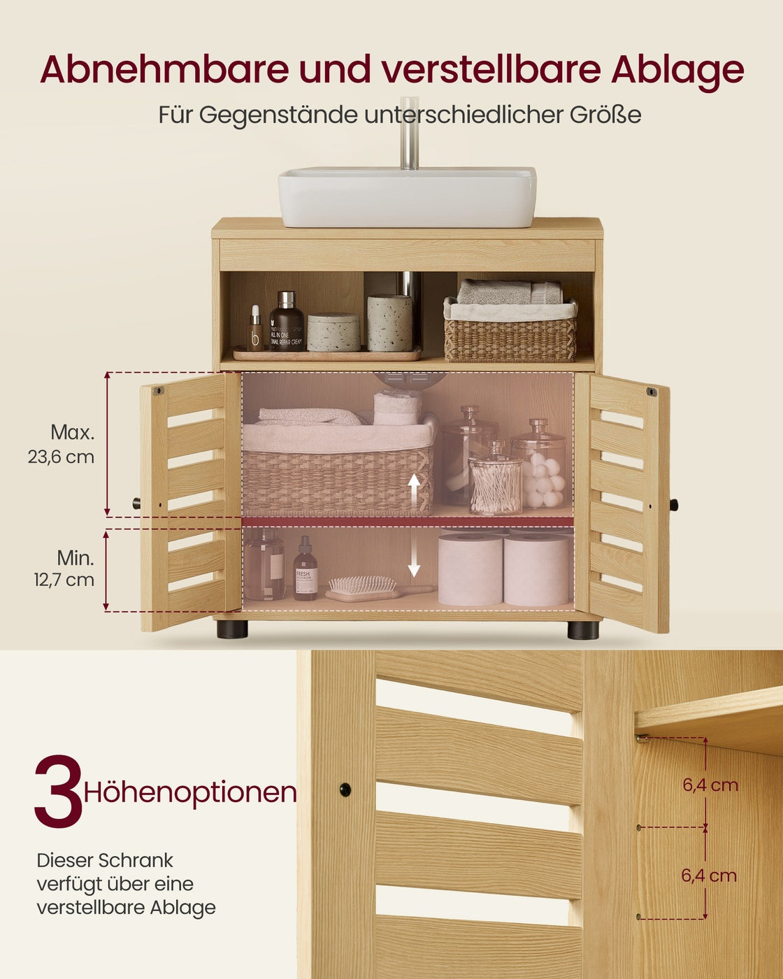 Waschbeckenunterschrank 2 Türen 30 × 60 × 63 cm für Waschbecken ohne Säule  mandelgelb