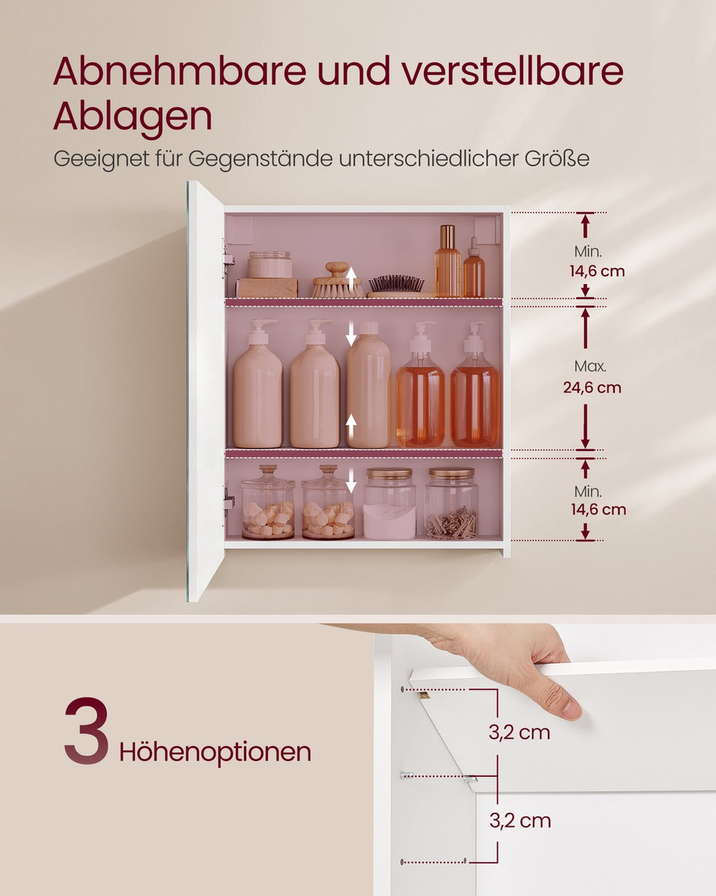 KAILYN Kollektion - Spiegelschrank, Badezimmerschrank, Aufbewahrungsschrank mit 1 Tür