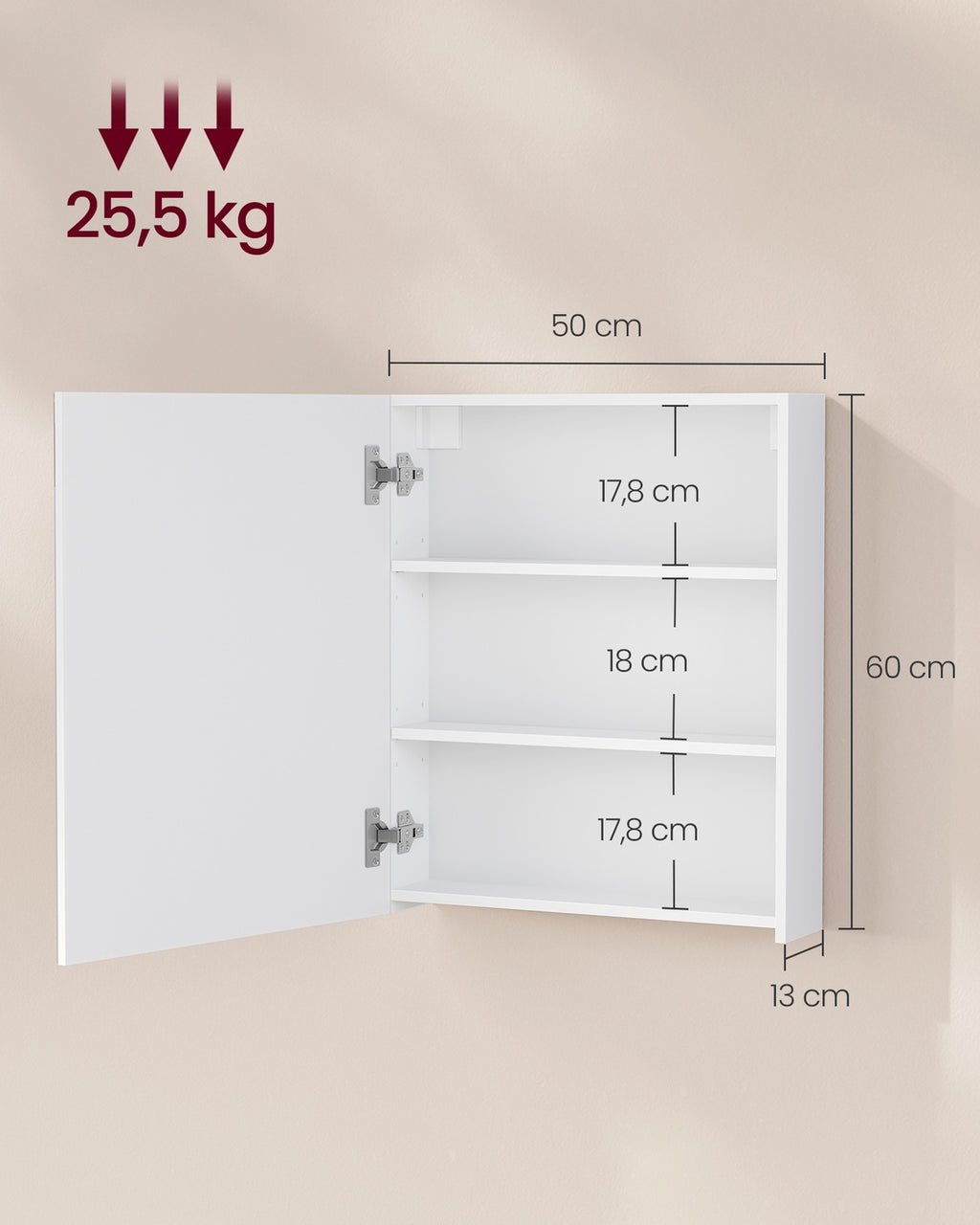 KAILYN Kollektion - Spiegelschrank, Badezimmerschrank, Aufbewahrungsschrank mit 1 Tür