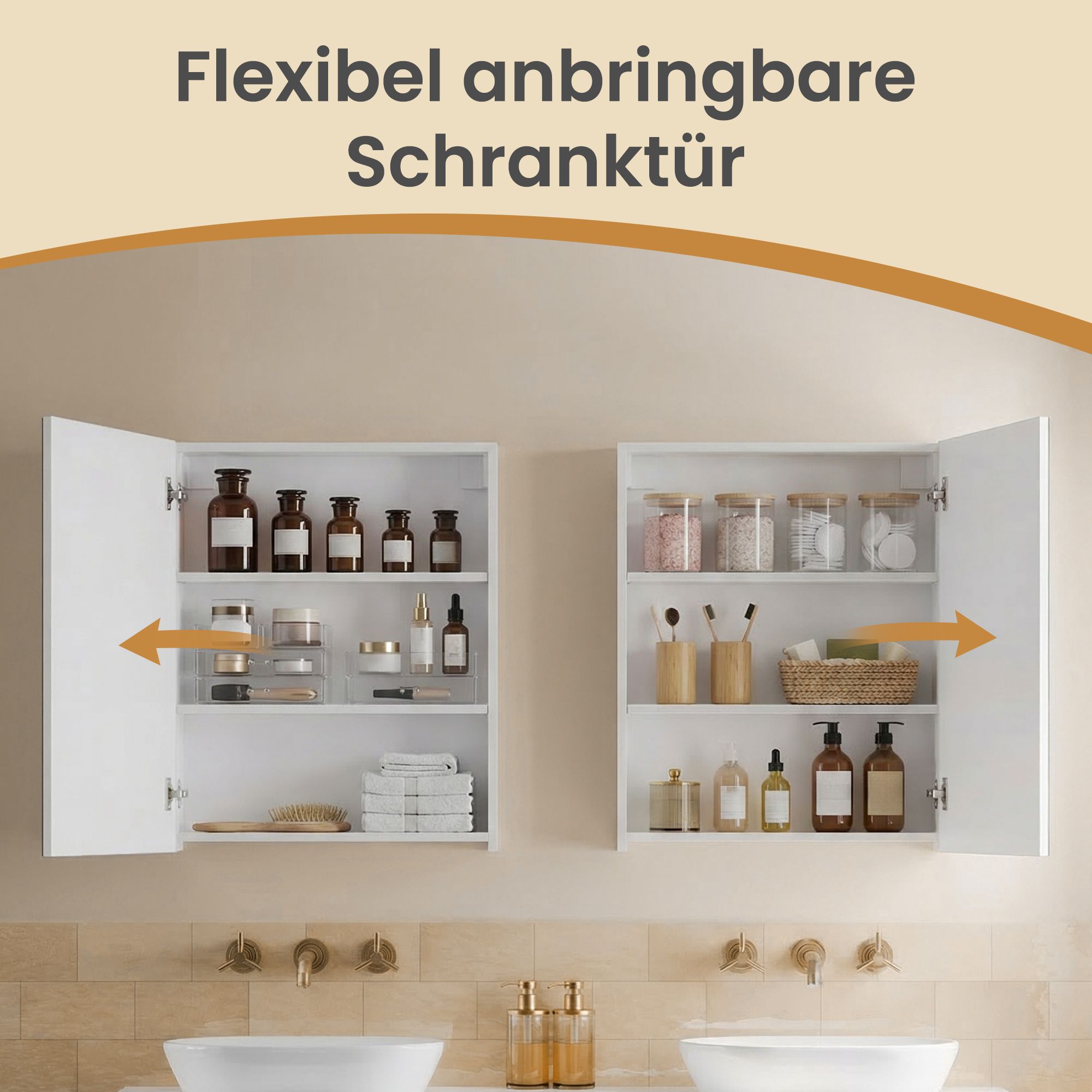 Hängeschrank mit Spiegel, Aufbewahrungsschrank mit verstellbaren Einlegeböden, modern