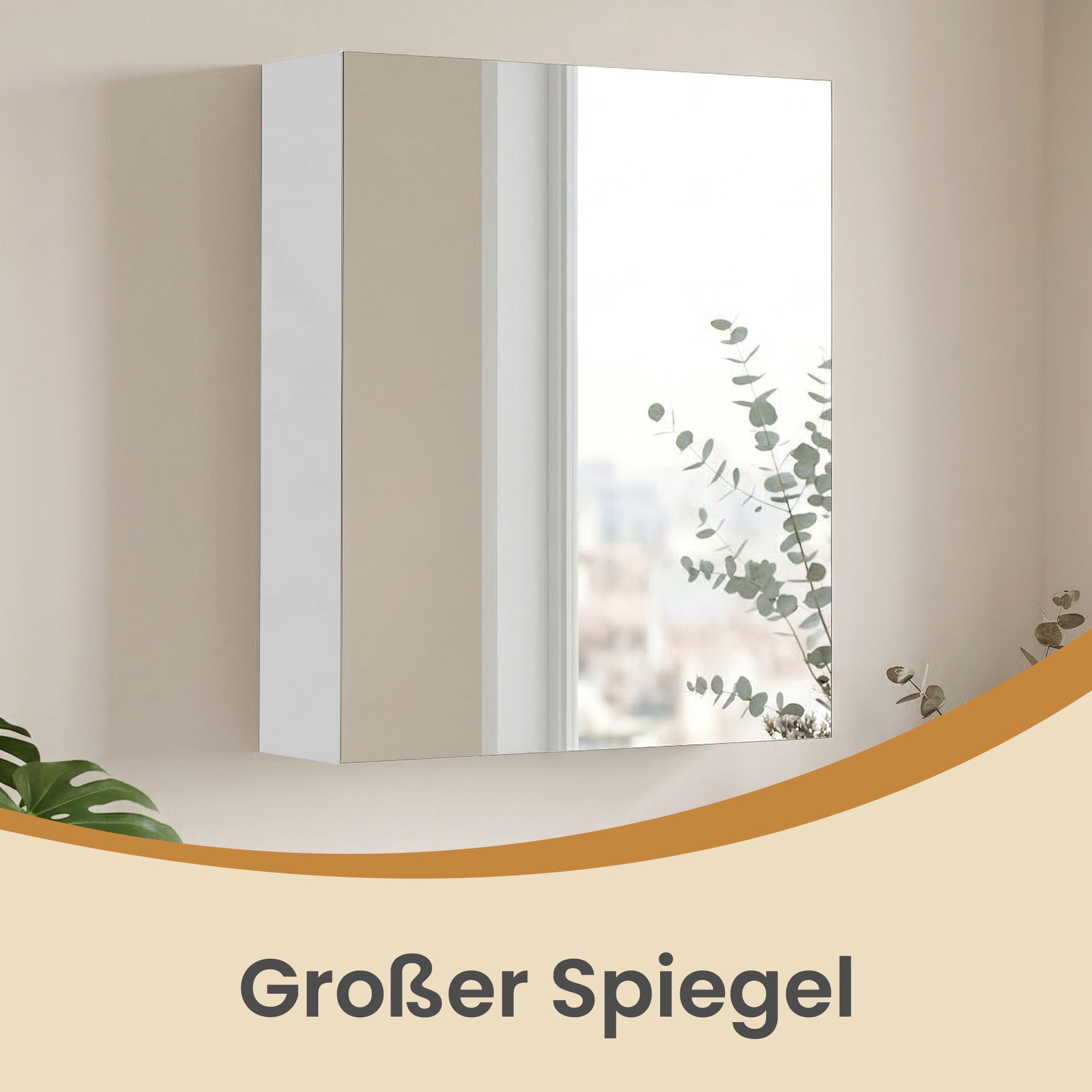 Hängeschrank mit Spiegel, Aufbewahrungsschrank mit verstellbaren Einlegeböden, modern