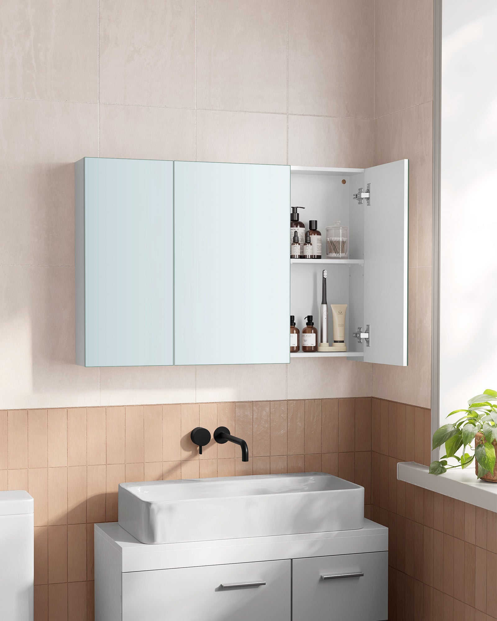 Wandschrank mit Spiegel und verstellbarem Regal weiß