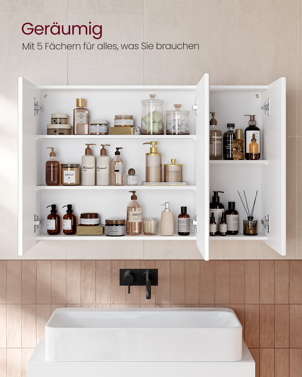 Wandschrank mit Spiegel und verstellbarem Regal weiß