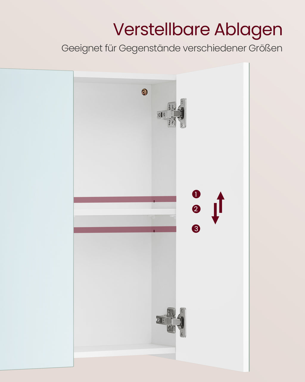 Wandschrank mit Spiegel und verstellbarem Regal weiß