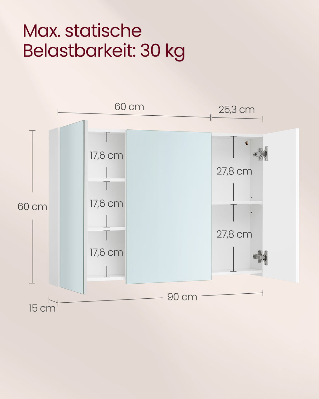 Wandschrank mit Spiegel und verstellbarem Regal weiß