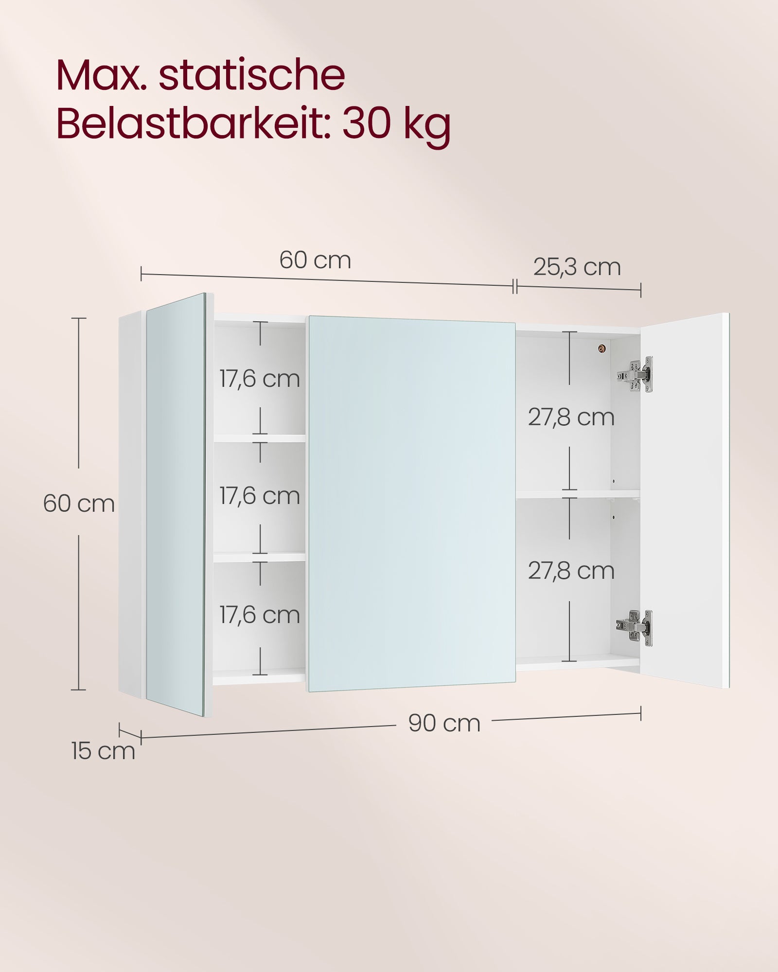 Wandschrank mit Spiegel und verstellbarem Regal weiß