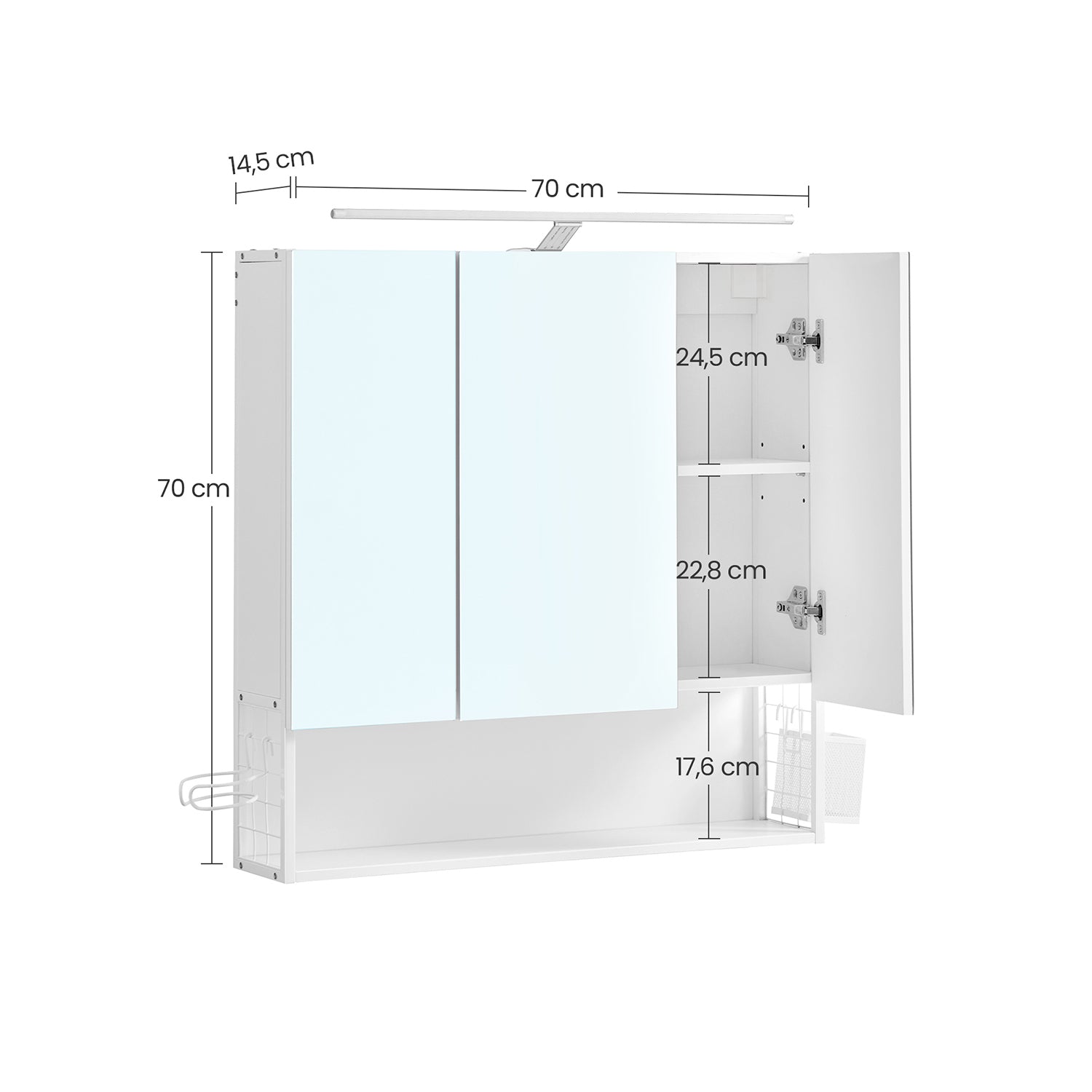 Spiegelschrank Bad 3-türig mit Beleuchtung und höhenverstellbarer Ablage