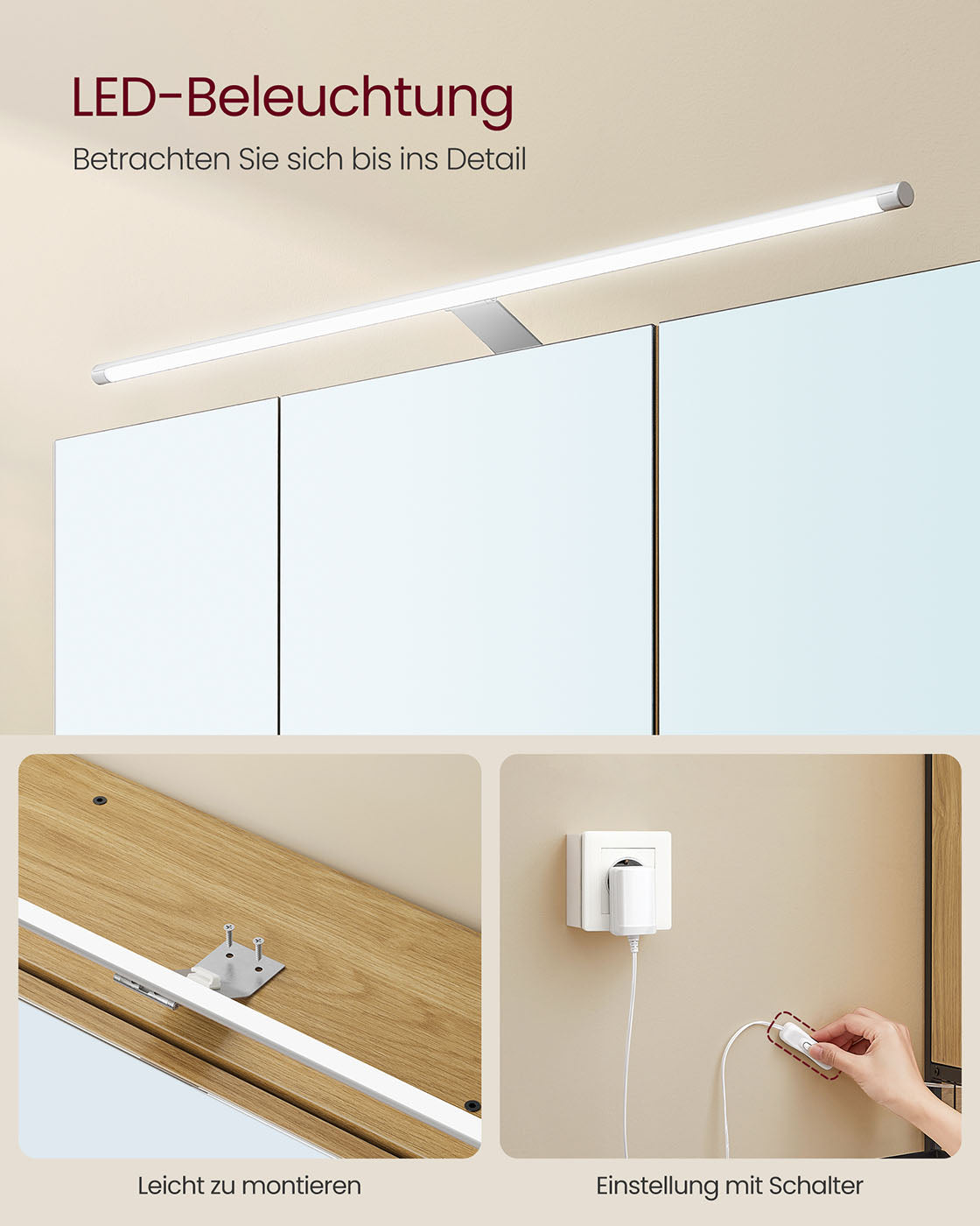 Badezimmerschrank mit LED-Beleuchtung 14,5 x 70 x 70 cm natureichenfarben
