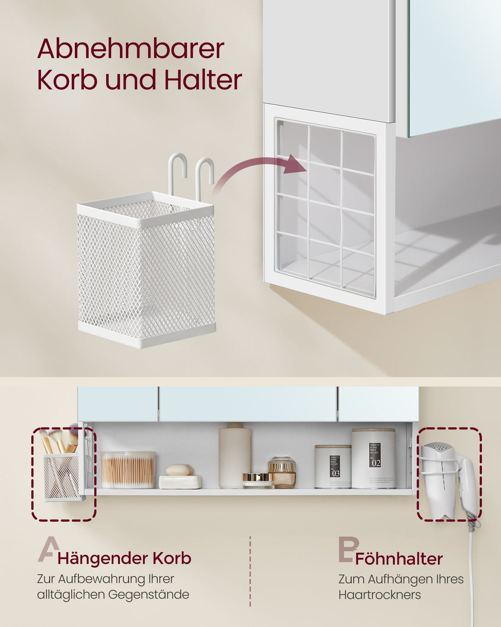 Badschrank mit Steckdosen und 3 Türen wolkenweiß