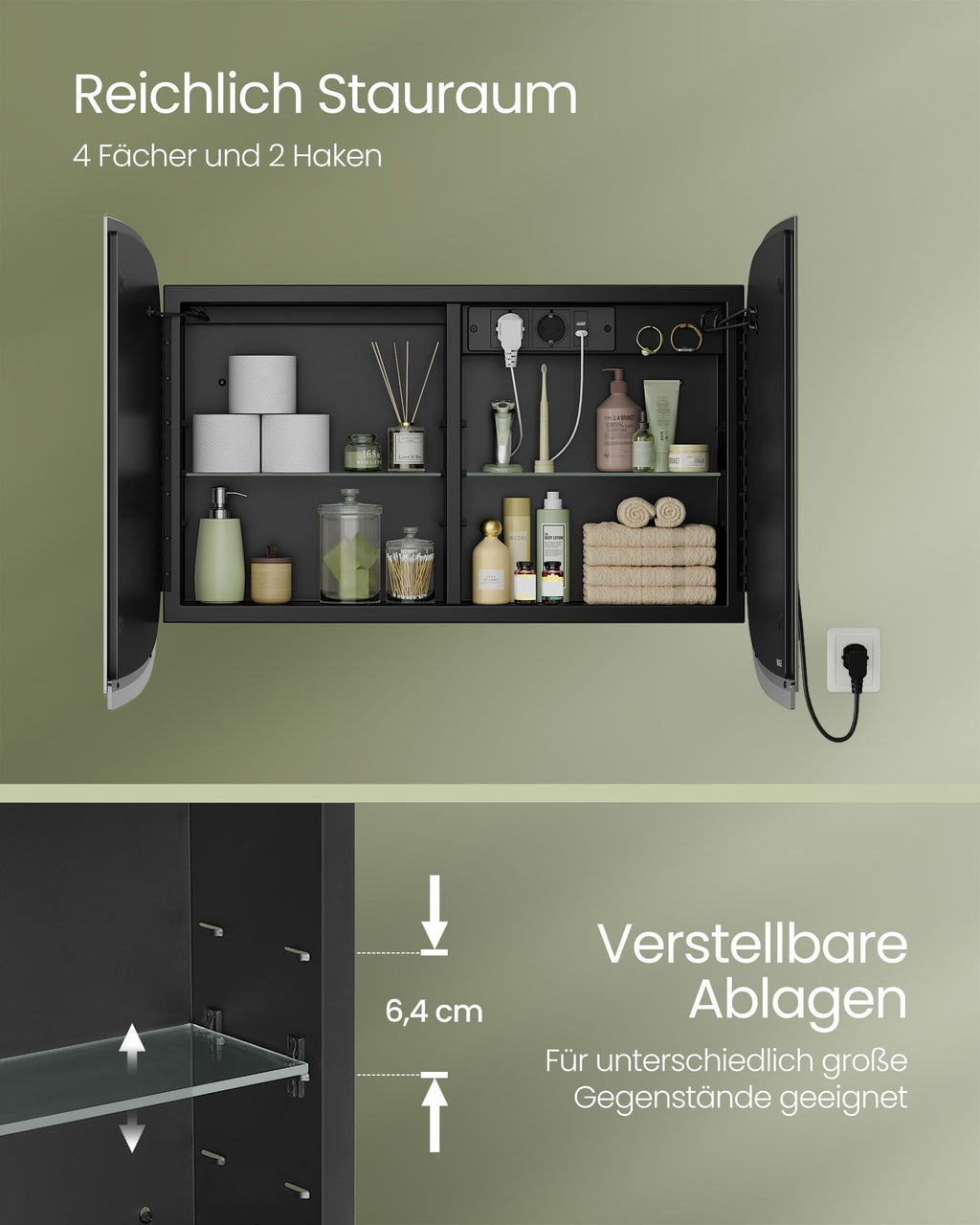 Spiegelschrank mit Beleuchtung tintenschwarz