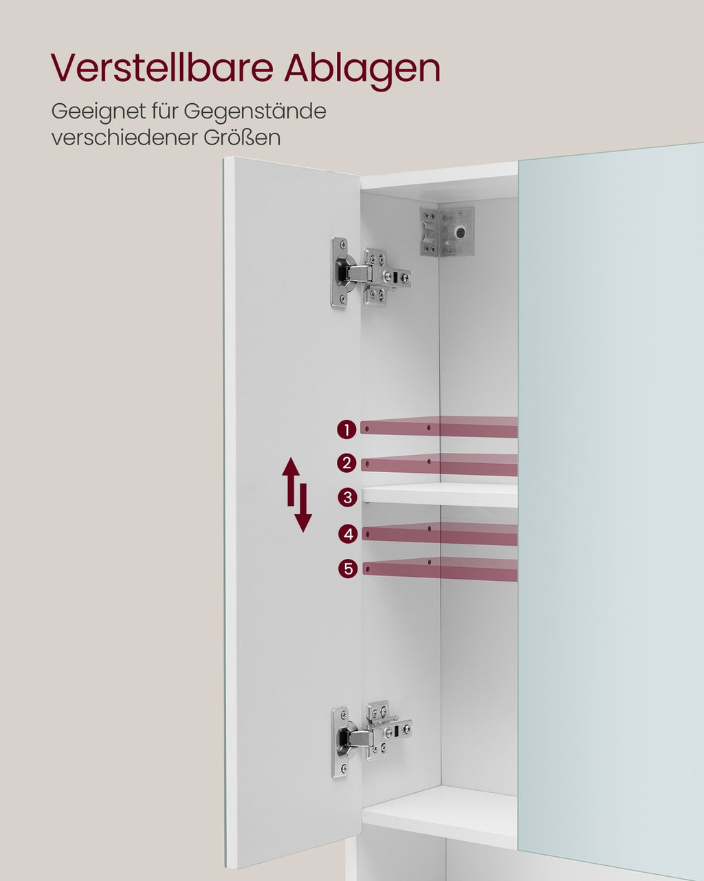 Kailyn Kollektion - Badschrank mit Spiegel und Stauraum 16,5 x 70 x 75 cm wolkenweiß