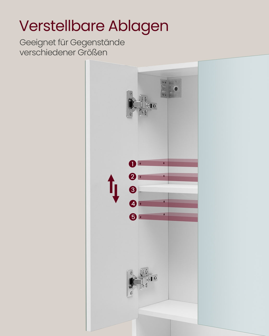 Kailyn Kollektion - Badschrank mit Spiegel und Stauraum 16,5 x 70 x 75 cm wolkenweiß
