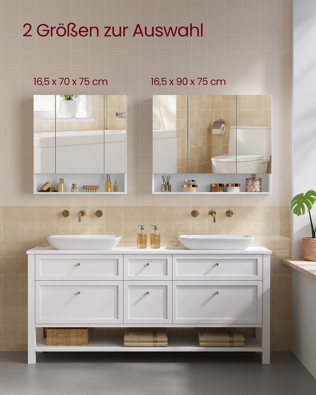 Kailyn Kollektion - Badschrank mit Spiegel und Stauraum 16,5 x 70 x 75 cm wolkenweiß