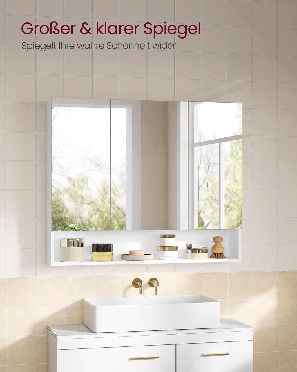 Badezimmerschrank mit 3 Türen 16,5 x 90 x 75 cm wolkenweiß