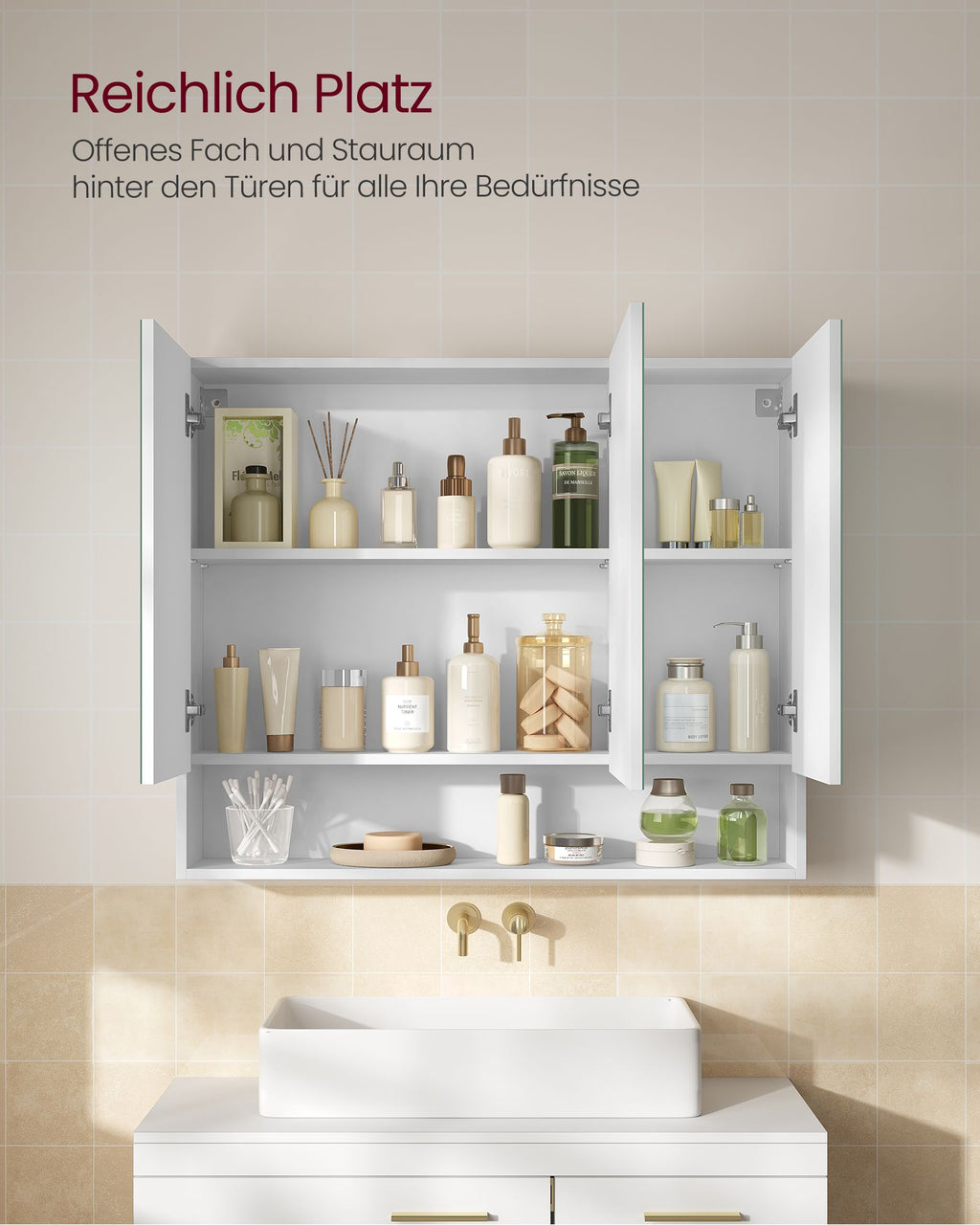 Badezimmerschrank mit 3 Türen 16,5 x 90 x 75 cm wolkenweiß