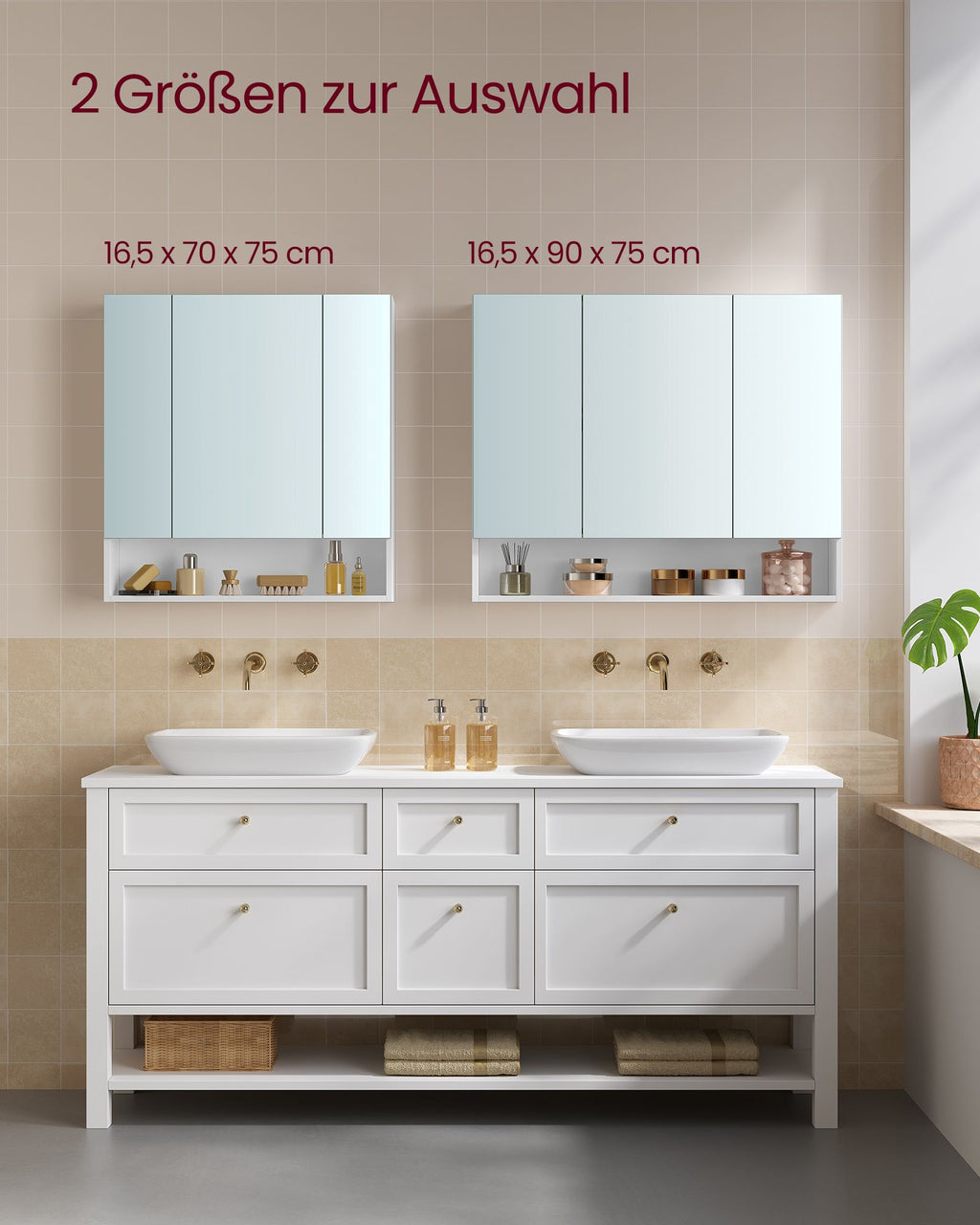 Badezimmerschrank mit 3 Türen 16,5 x 90 x 75 cm wolkenweiß