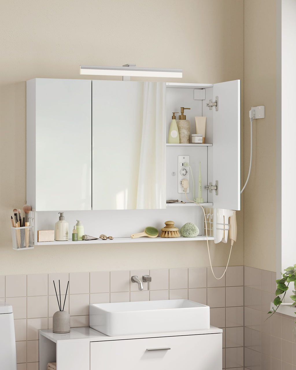 Badezimmerschrank mit 3 Türen 16,5 x 90 x 75 cm wolkenweiß