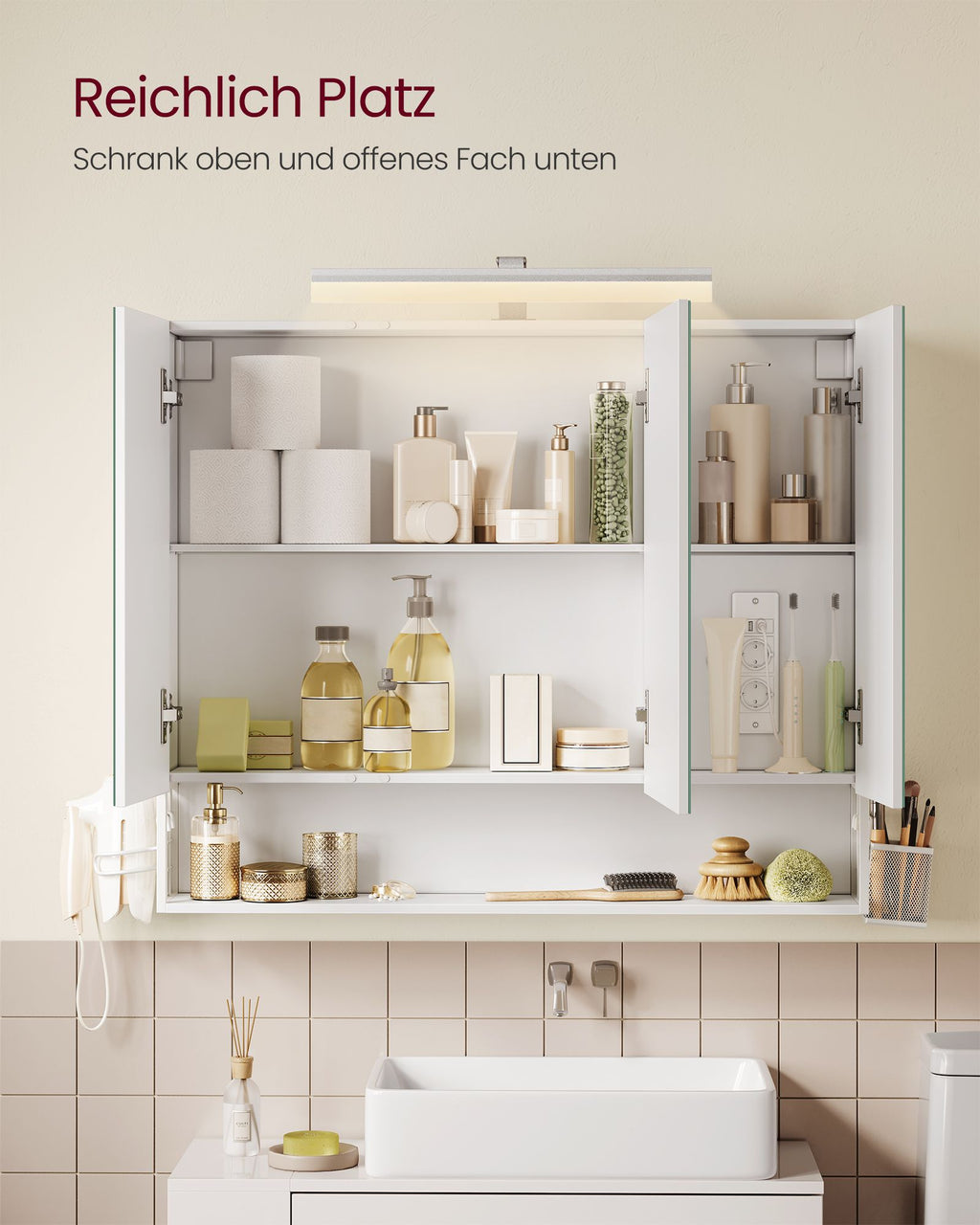 Badezimmerschrank mit 3 Türen 16,5 x 90 x 75 cm wolkenweiß
