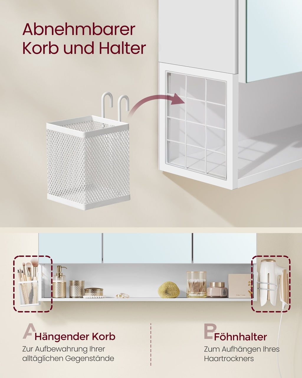 Badezimmerschrank mit 3 Türen 16,5 x 90 x 75 cm wolkenweiß