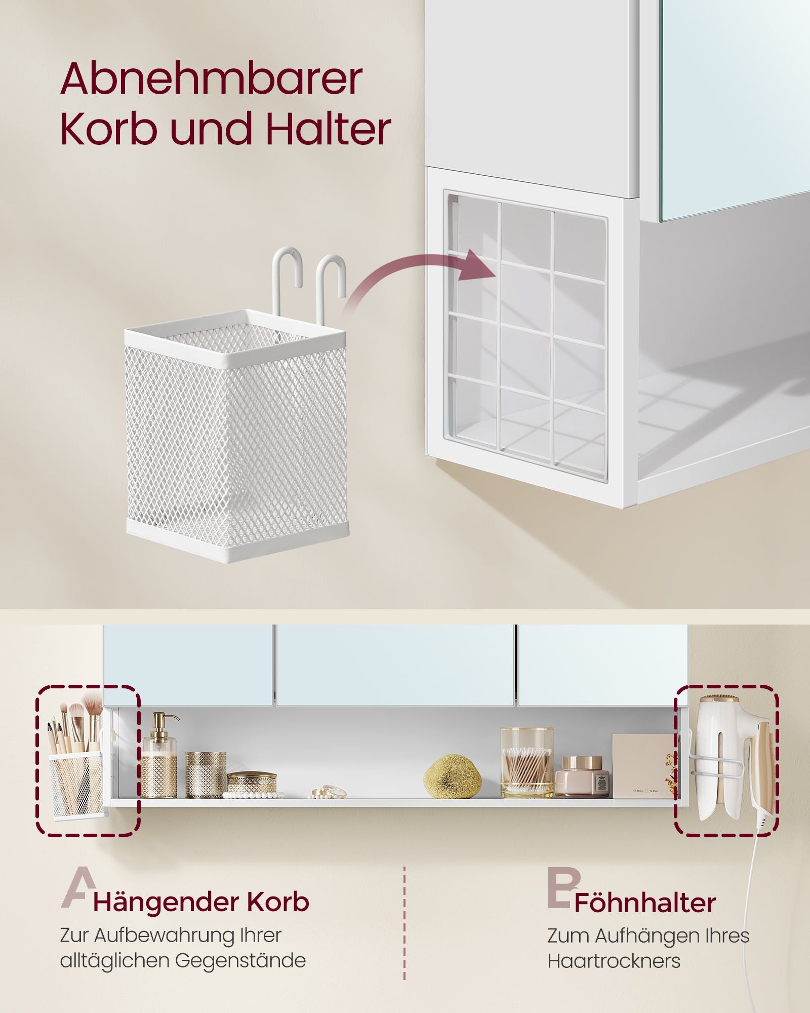 Badezimmerschrank mit 3 Türen 16,5 x 90 x 75 cm wolkenweiß