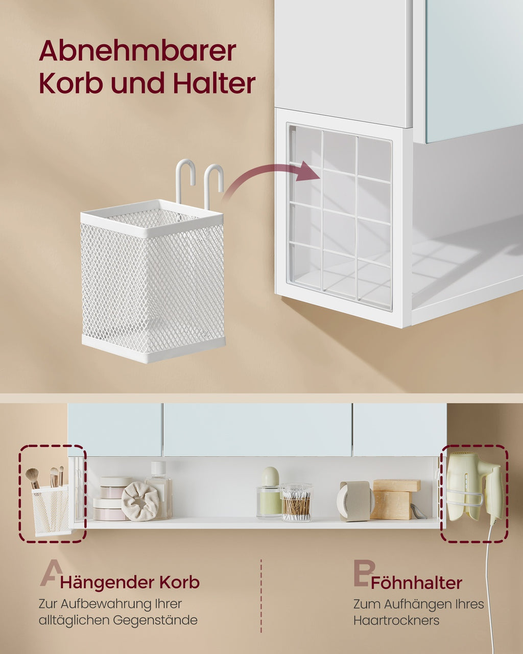 Spiegelschrank weiß 80x16,5x75 cm 3 Spiegeltüren Beleuchtung
