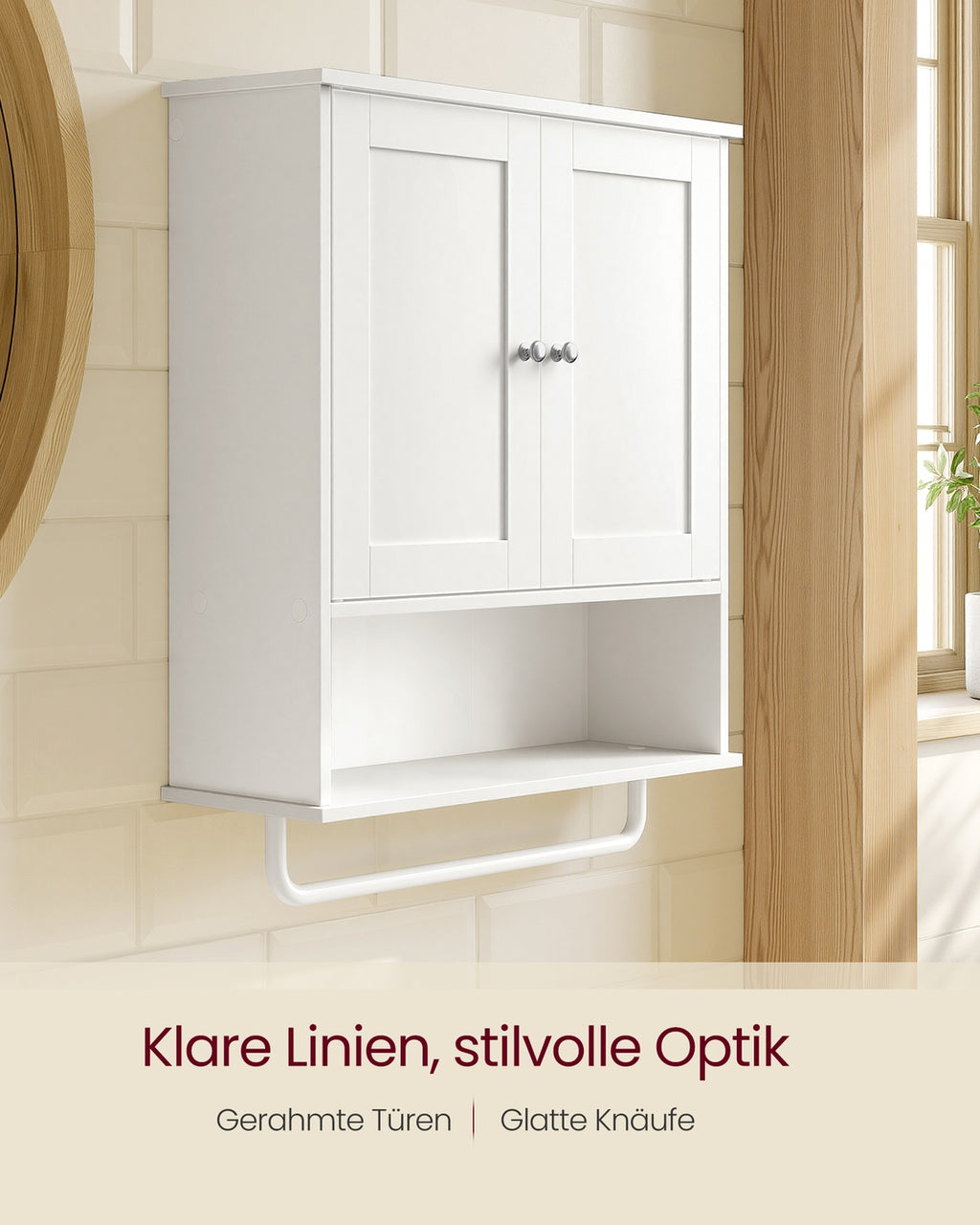 SIREN Kollektion - Hängeschrank, Badezimmerschrank mit Handtuchhalter，Wandschrank, offenes Fach, verstellbare Ablage