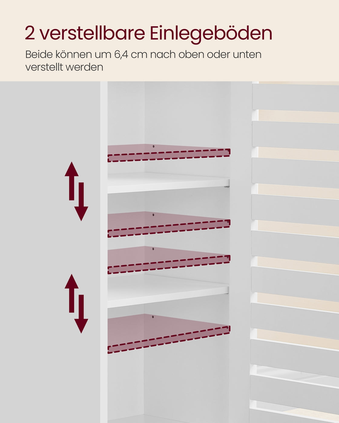 Hoher Badezimmerschrank mit offenen Fächern und verstellbaren Ablagen wolkenweiß