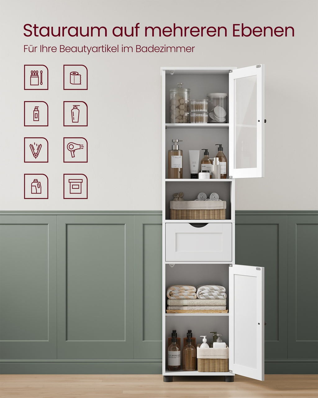 Badezimmerschrank mit offnem Fach platzsparend