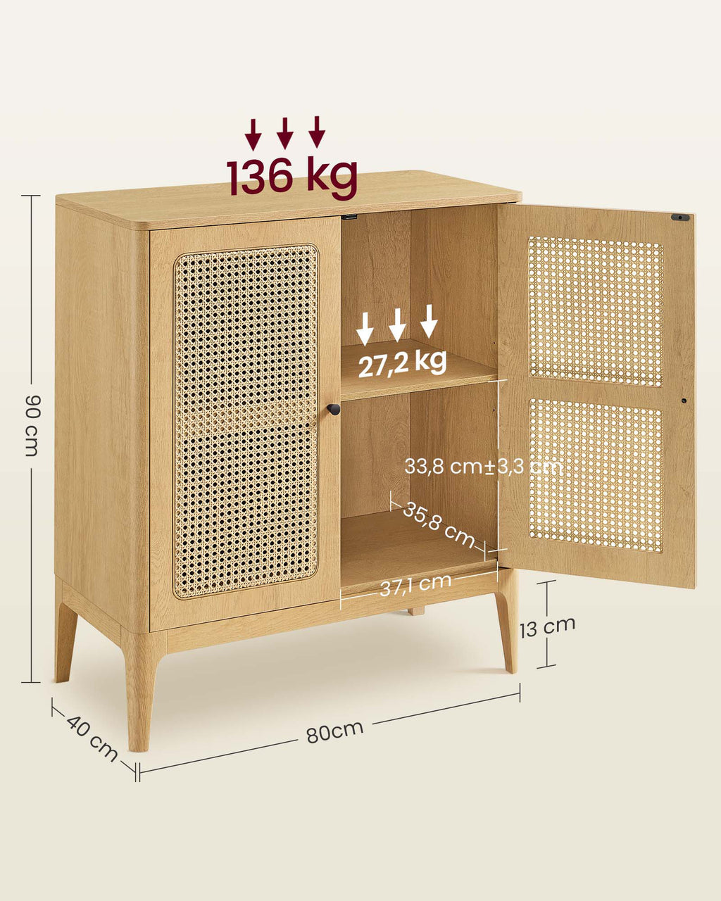 Aufbewahrungsschrank mit verstellbaren Einlegeböden 40 x 80 x 90 cm