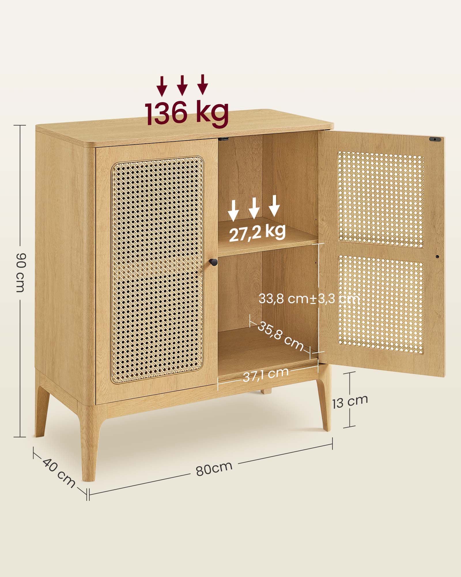 Aufbewahrungsschrank mit verstellbaren Einlegeböden 40 x 80 x 90 cm