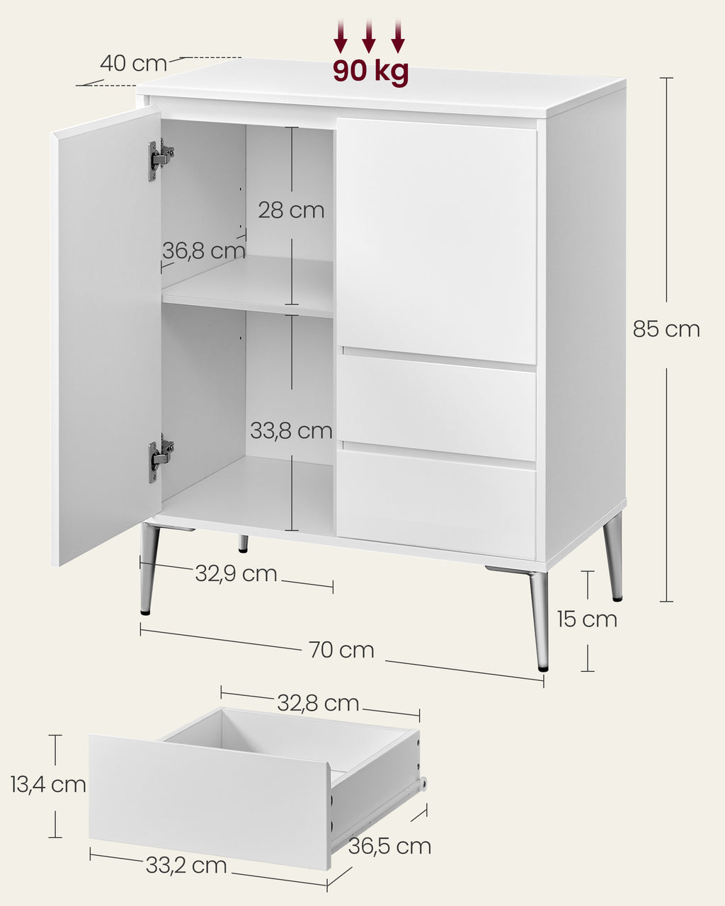 Aufbewahrungsschrank 2 Schubladen modern wolkenweiß
