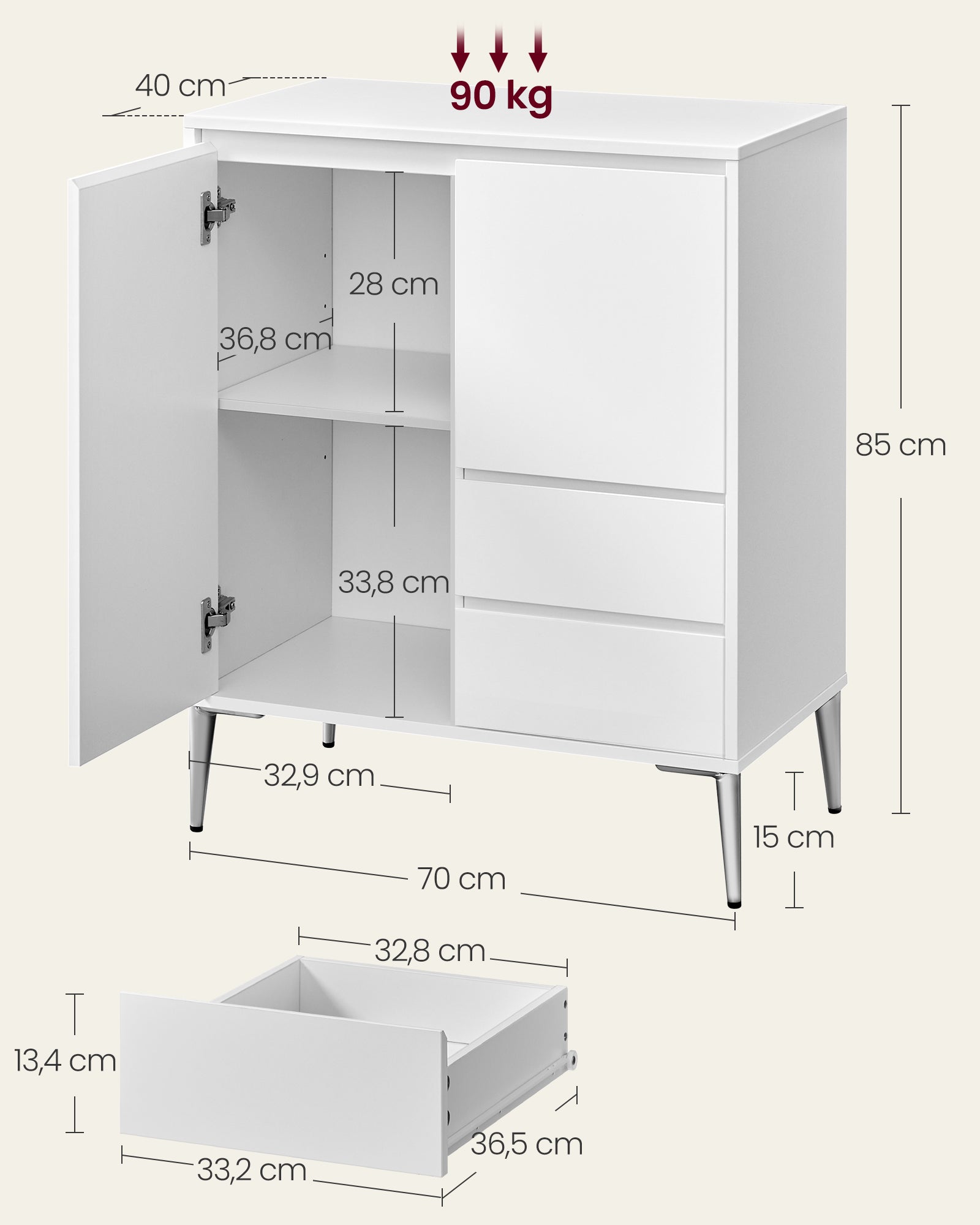 Aufbewahrungsschrank 2 Schubladen modern wolkenweiß